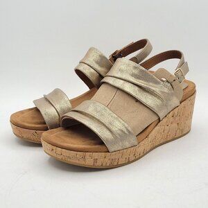 Euro Soft Kahley Womens Size 8 Slides Slingback Wedge Sandals Cork Metallic Gold